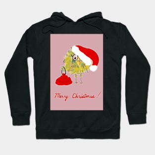 Funny Bird with Santa Hat and Sack Christmas Card! Hoodie